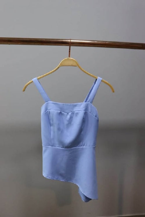 Blusa Assimétrica Donna Azul Alfaiataria - frente - Madame La Donna