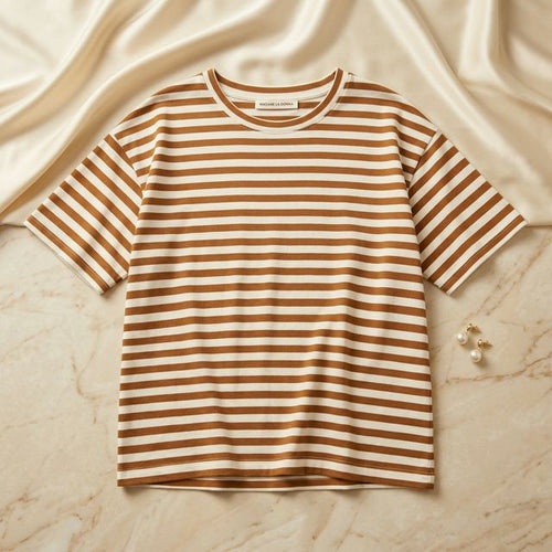 Blusa Listrada Donna — Caramelo e Branco